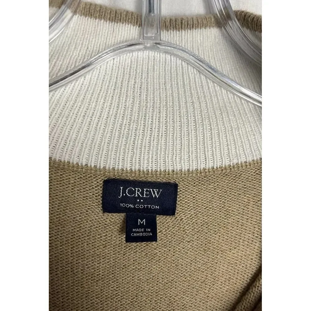 J.Crew Men 1/4 Quarter Zip Pullover Sweater Size M Tan‎ 100% Cotton Long Sleeve